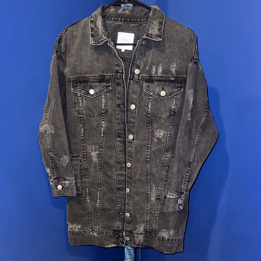 ZARA- Distressed Washed Black Denim Jacket Size S - Picture 1 of 14